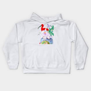 Red ibis and chinoiserie jar Kids Hoodie